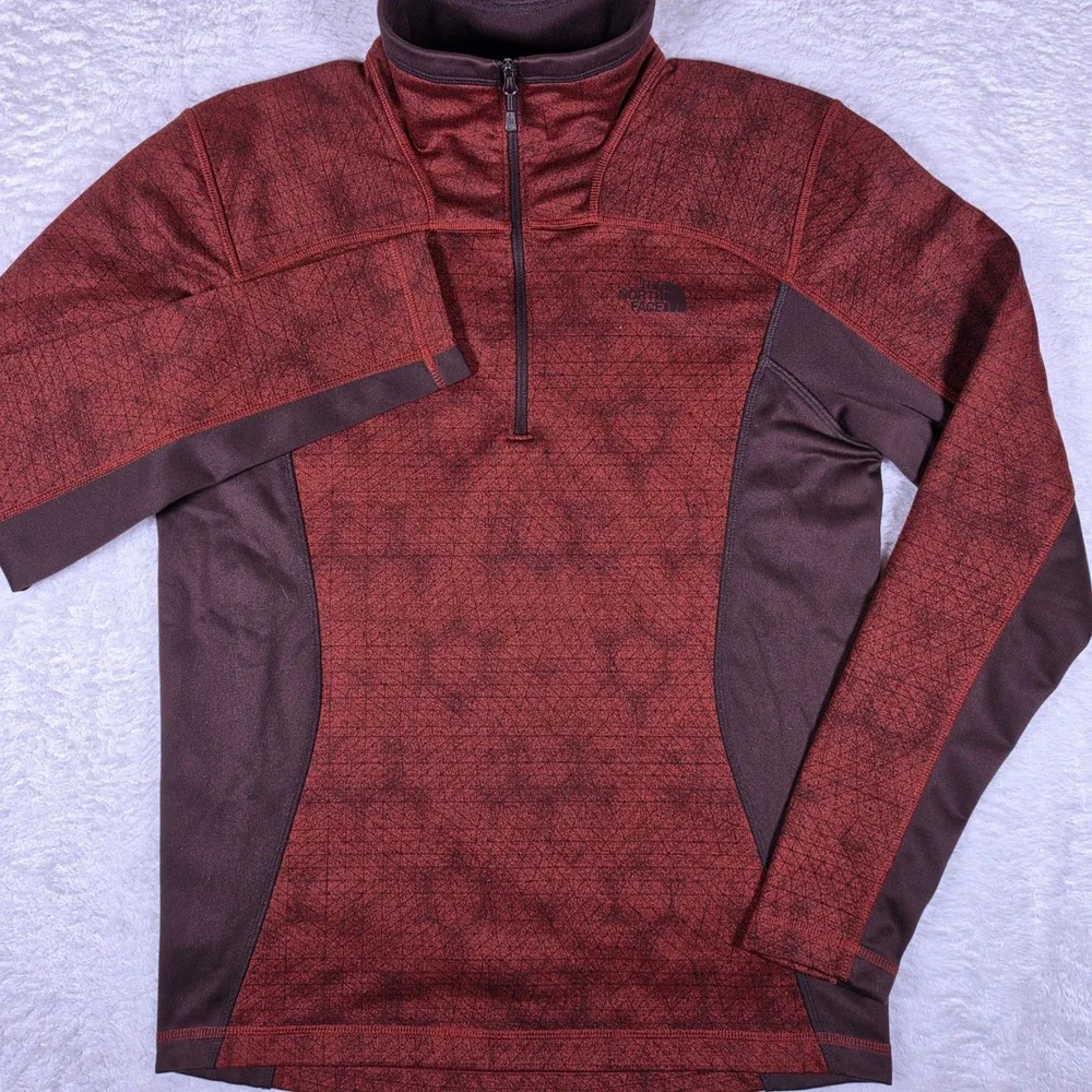 NEW The North Face 1/4 Zip Pullover Mens S/P Red Brown Geometric L/S NF0A37JV